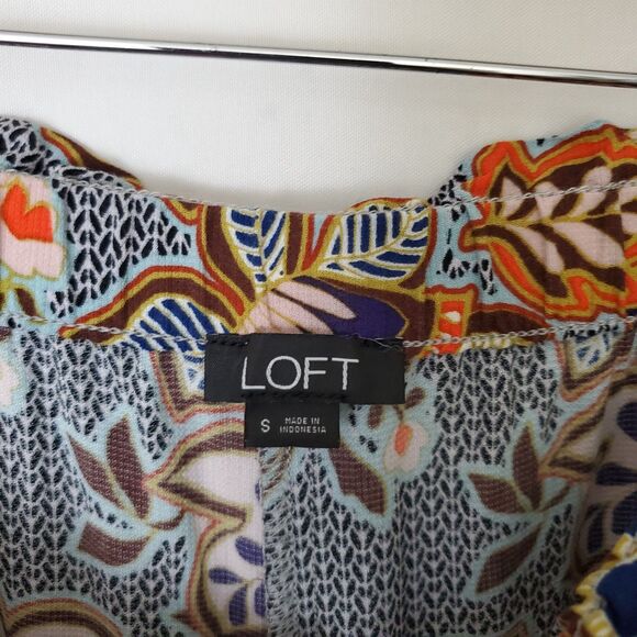 Loft Women's Size Small Multi Wide Leg Ankle Pants Boho Mosaic Fluid Drawstring - Picture 5 of 7